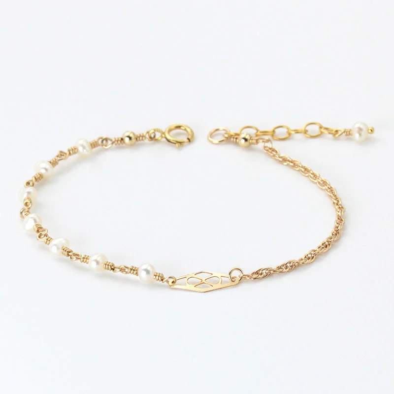 Tiny Freshwater Pearl Bead Bracelet in 14K Gold Handmade Jewelry Accessories Women