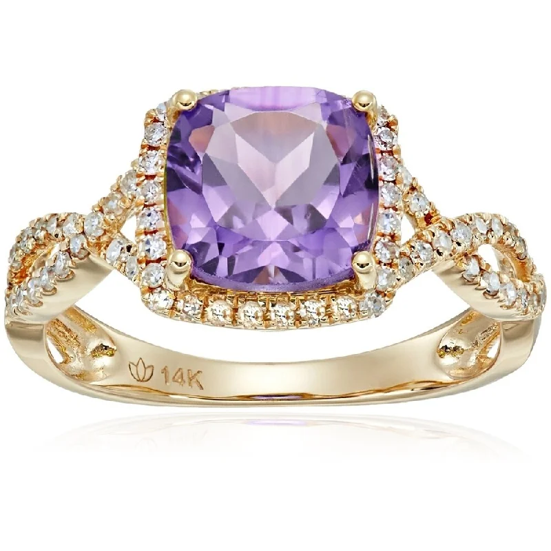 14k Yellow Gold African Amethyst Diamond Engagement Ring, Size 7