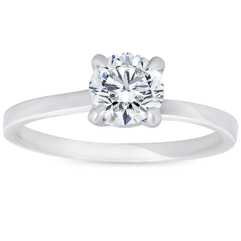 3/4 ct Diamond Solitaire Engagement Ring Twist Band 14k White Gold