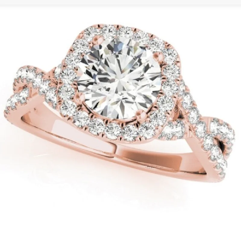 1 Ct Diamond Cushion Halo Engagement Ring in 14k Rose Gold