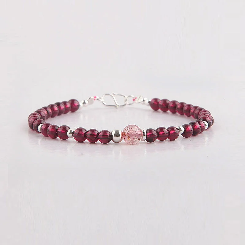 Garnet and Strawberry Quartz Beaded Bracelets Handmade Jewelry Accessories Gift for Women