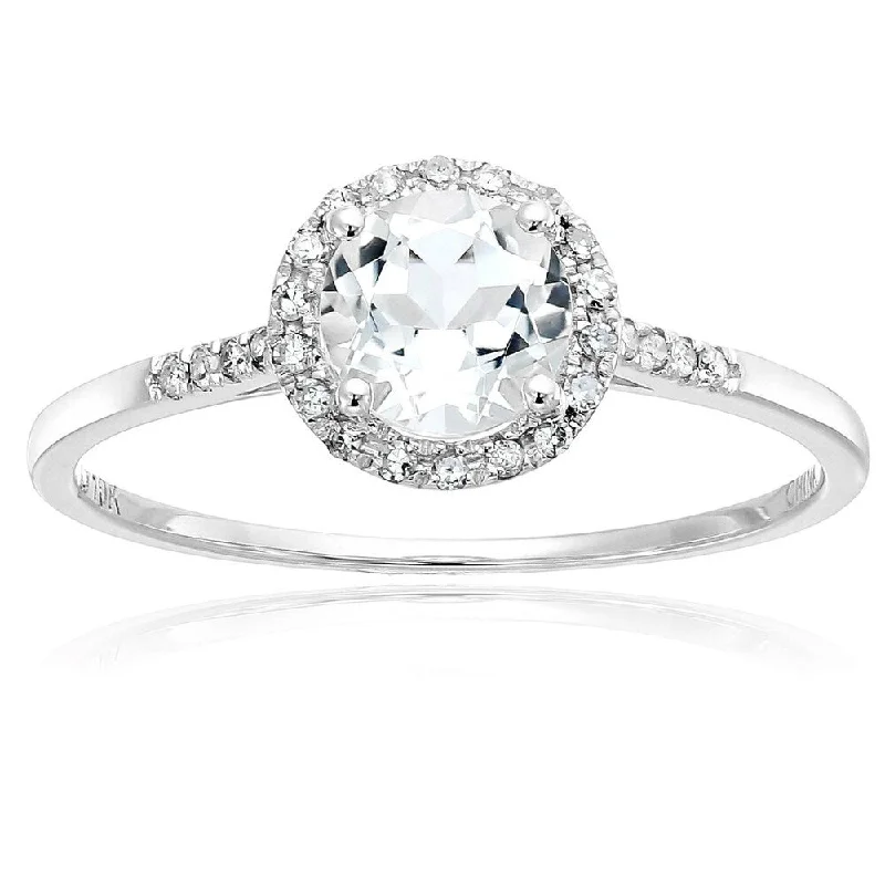 10k White Gold White Topaz and Diamond Classic Princess Di Halo Engagement Ring, Size 7