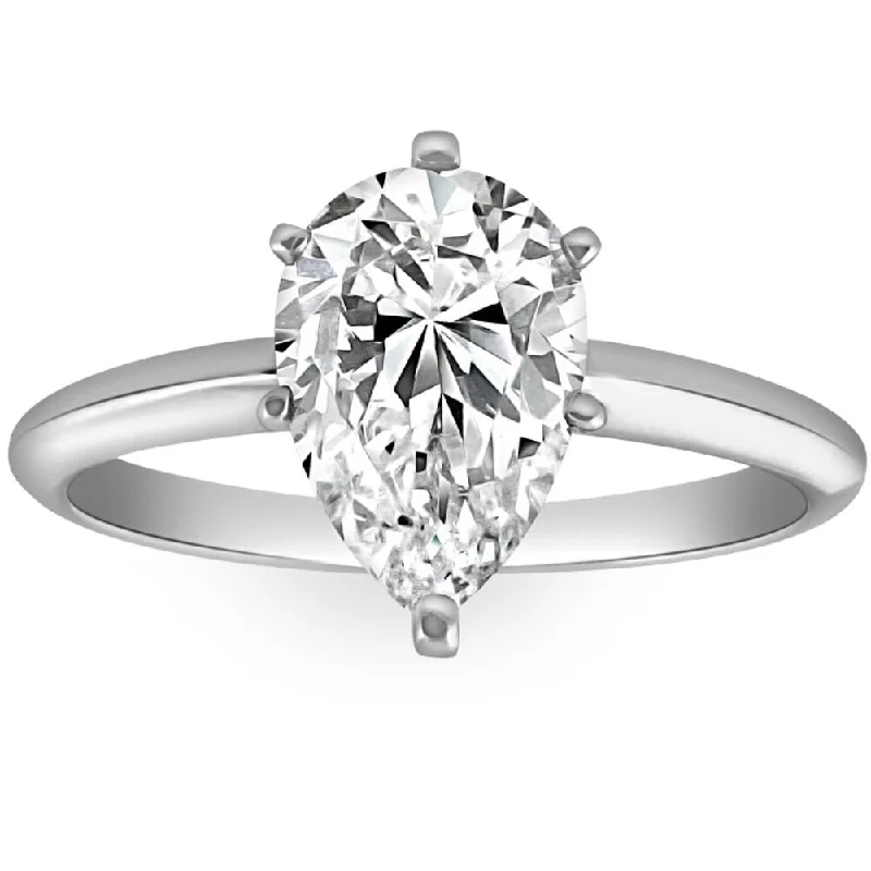 2CT Platinum Pear Shape Diamond 6-Prong Solitaire Engagement Ring Lab Grown