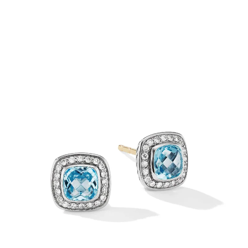 Petite Albion Stud Earrings with Blue Topaz and Pave Diamonds