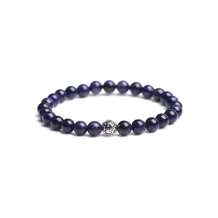 Sterling Silver Obsidian Agate Blue Sandstone Bead Bracelet Jewelry Accessories Women Men