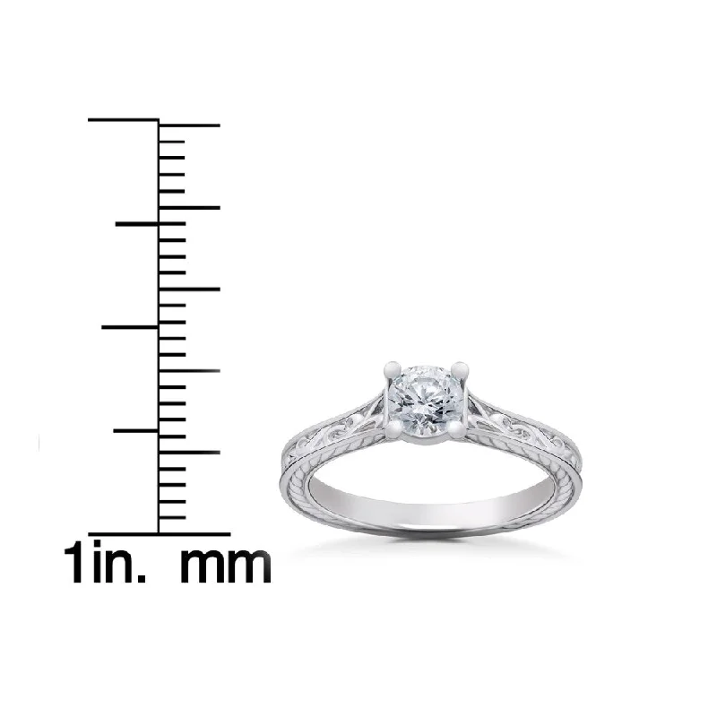 14k White Gold 1/2ct Eco Friendly Lab Grown Vintage Scroll Solitaire Sophia Engagement Ring