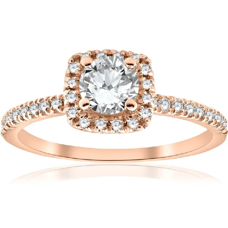 Pompeii3 14k Rose Gold 1/2 ct TDW Diamond Cushion Halo Engagement Ring - White