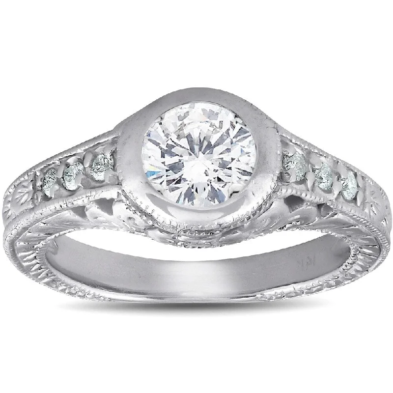 Pompeii3 14k White Gold 1 1/4 Ct TDW Diamond Vintage Engagement Ring Clarity Enhanced