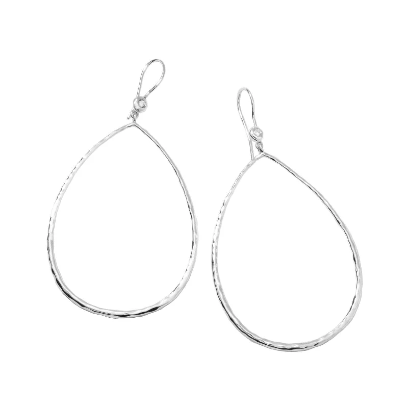 Hammered Open Teardrop Earrings with Diamond Accents