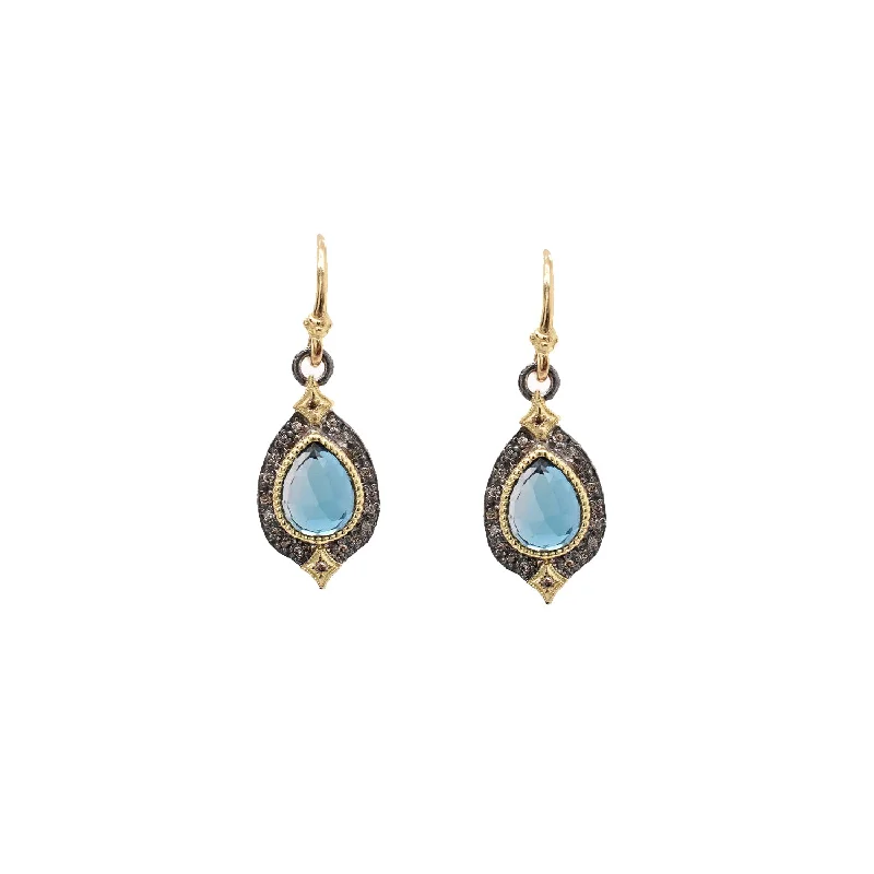 London Blue Topaz & Champagne Diamond Crivelli Hook Earrings