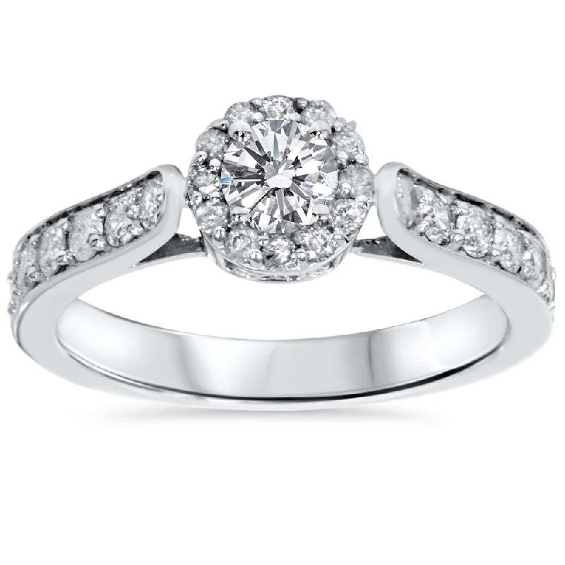 14k White Gold 7/8ct TDW Halo Diamond Engagement Ring