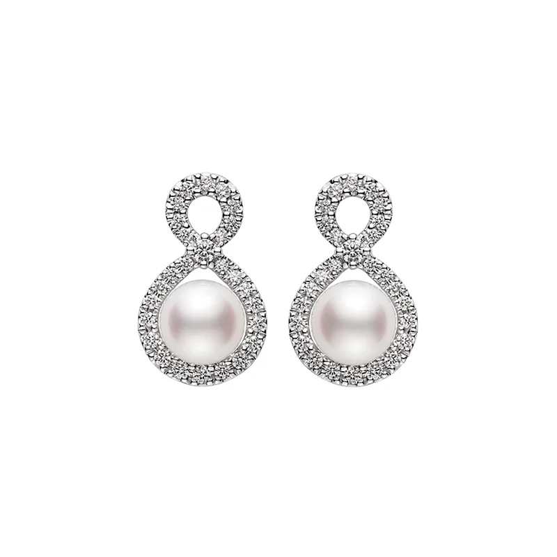 Ruyi Akoya Cultured Pearl and Diamond Earrings