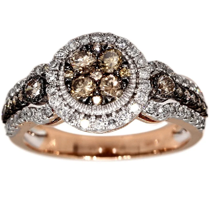 Pompeii3 10k Rose Gold 1 Ct. TDW Champagne Diamond Halo Engagement Ring