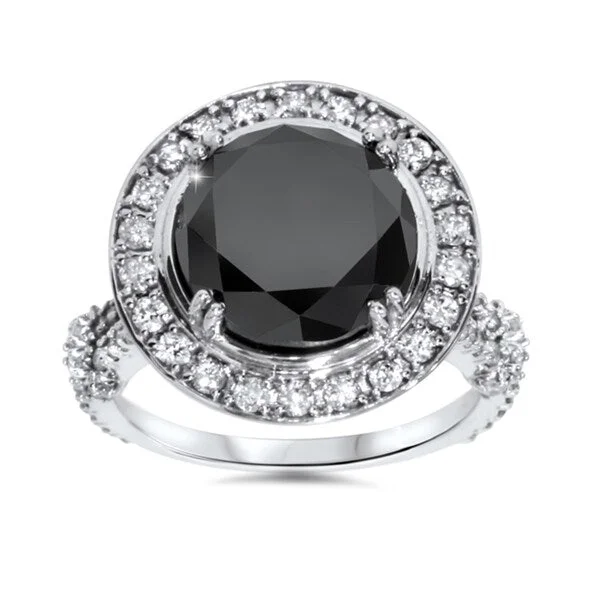 14k White Gold 7 1/3ct TDW Black and White Diamond Halo Vintage Engagement Ring