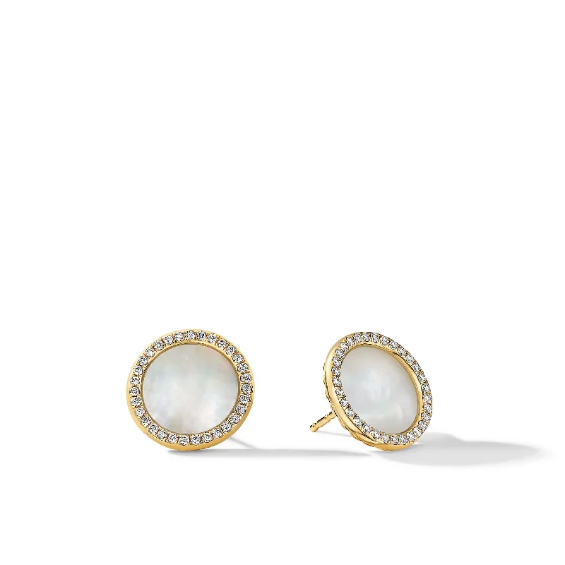 DY Elements Stud Earrings in 18K Yellow Gold with Mother of Pearl and Pave Diamonds