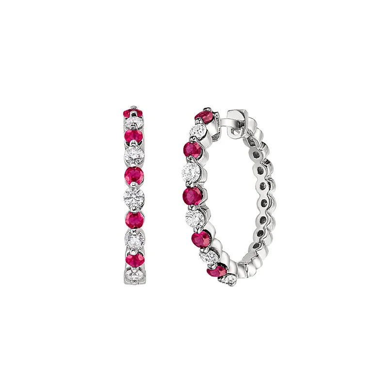 Ruby and Diamond Hoop Earrings