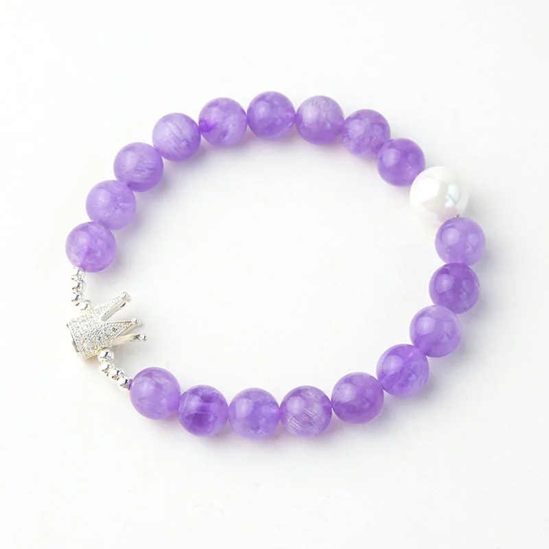 Sterling Silver Crown Amethyst Bead Bracelet Jewelry Gifts For Women