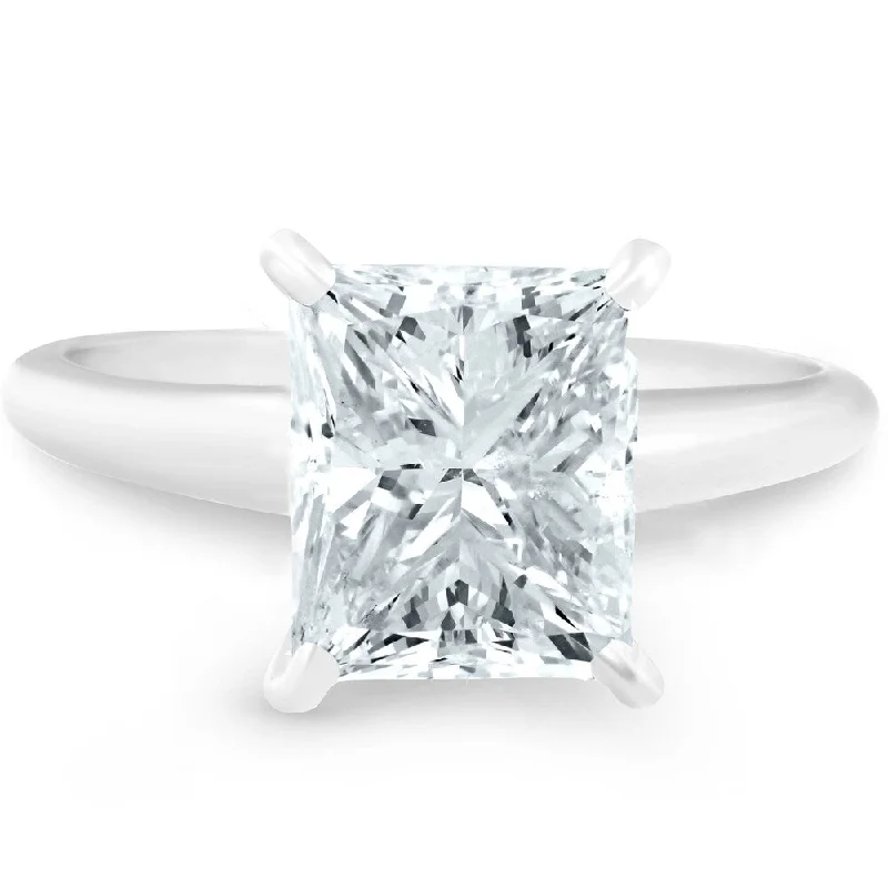 Pompeii3 14k White Gold 3.15ct Solitaire Princess Cut Diamond Engagement Ring Clarity Enhanced