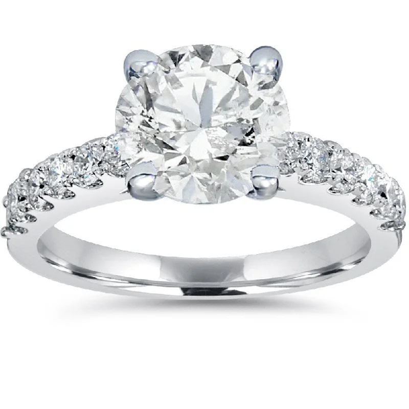 14k White Gold 2ct TDW Diamond Clarity Enhanced Engagement Ring Solitaire With Accents