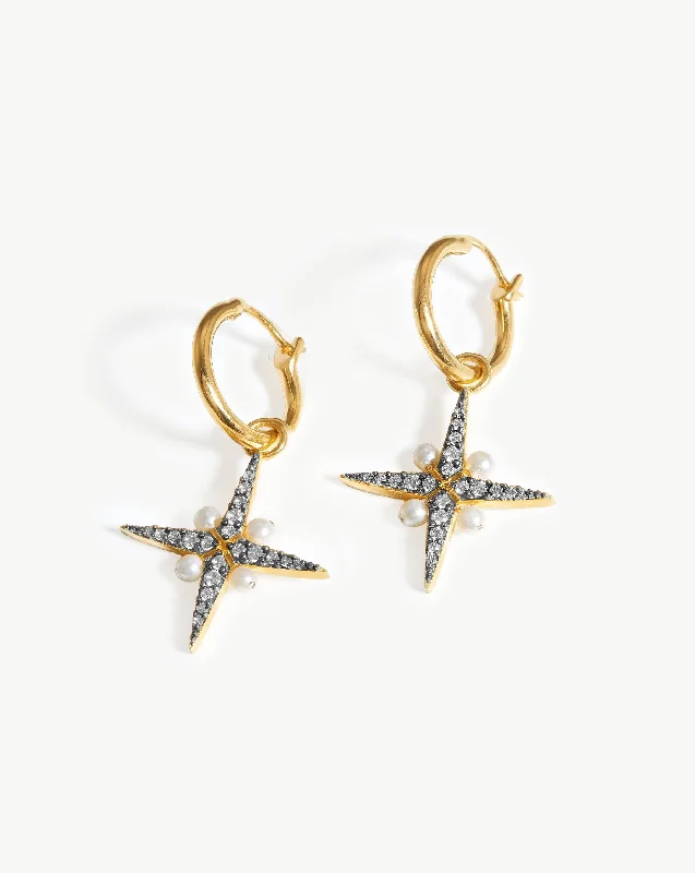 Harris Reed North Star Pearl Hoop Earrings | 18ct Gold Vermeil/Pearl