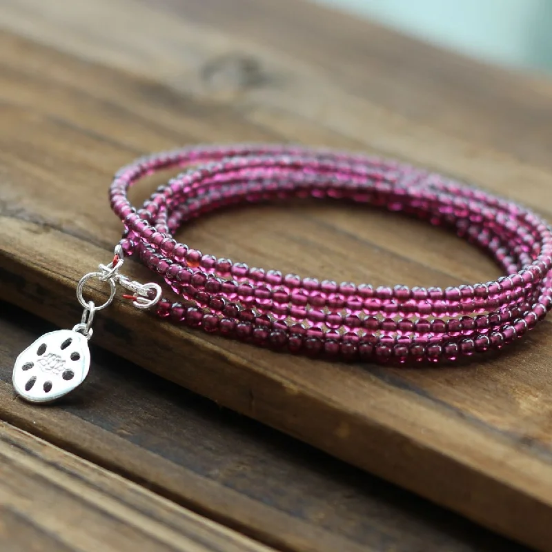 Rosantica Garnet Silver Beaded Bracelet Handmade January Birthstone Jewelry Women