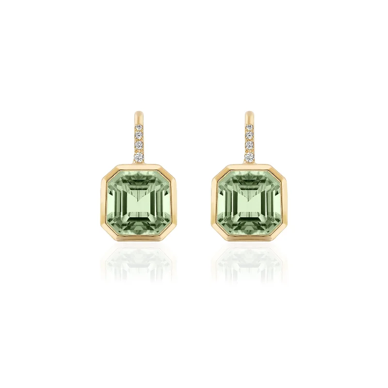 Prasiolite Earrings with Diamonds