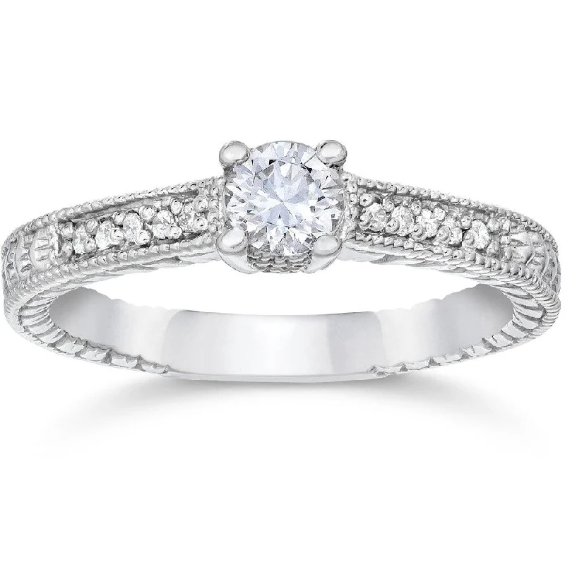 14k White Gold 1/2ct TDW Diamond Vintage Engagement Ring