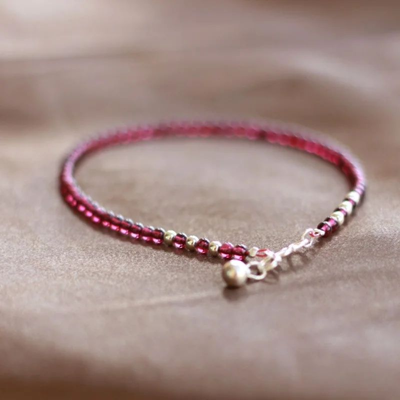 Sterling Silver Garnet Beaded Bracelet Handmade Jewelry for Women