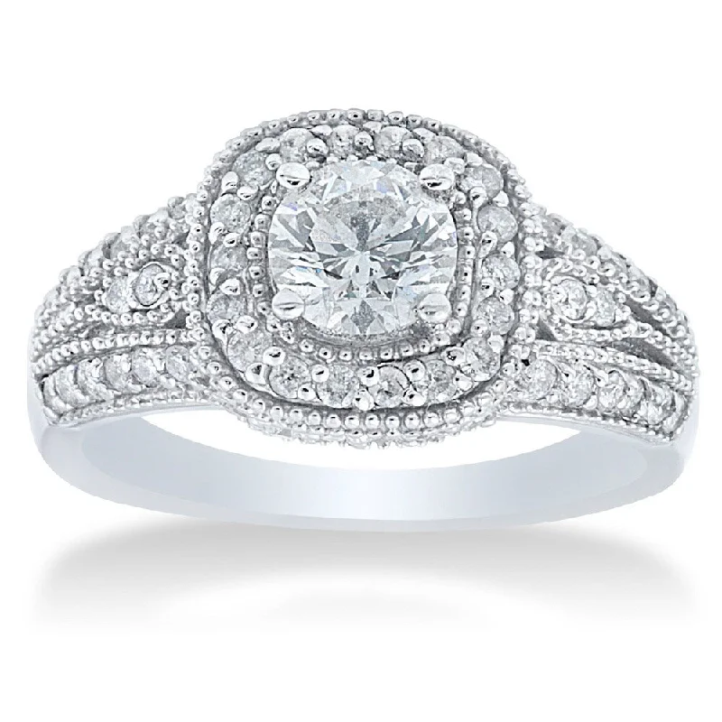 14k White Gold 1 1/3ct TDW Diamond Vintage Engagement Ring