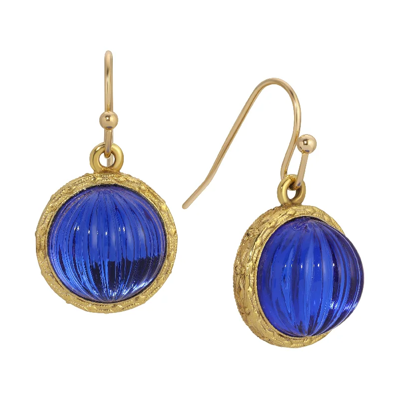 1928 Jewelry Oceanic Sapphire Blue Fluted Stone Stop Earrings