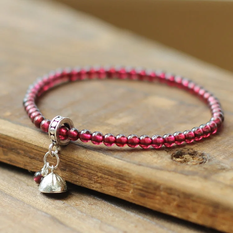 Sterling Silver Garnet Beaded Bracelet Handmade January Birthstone Jewelry for Women