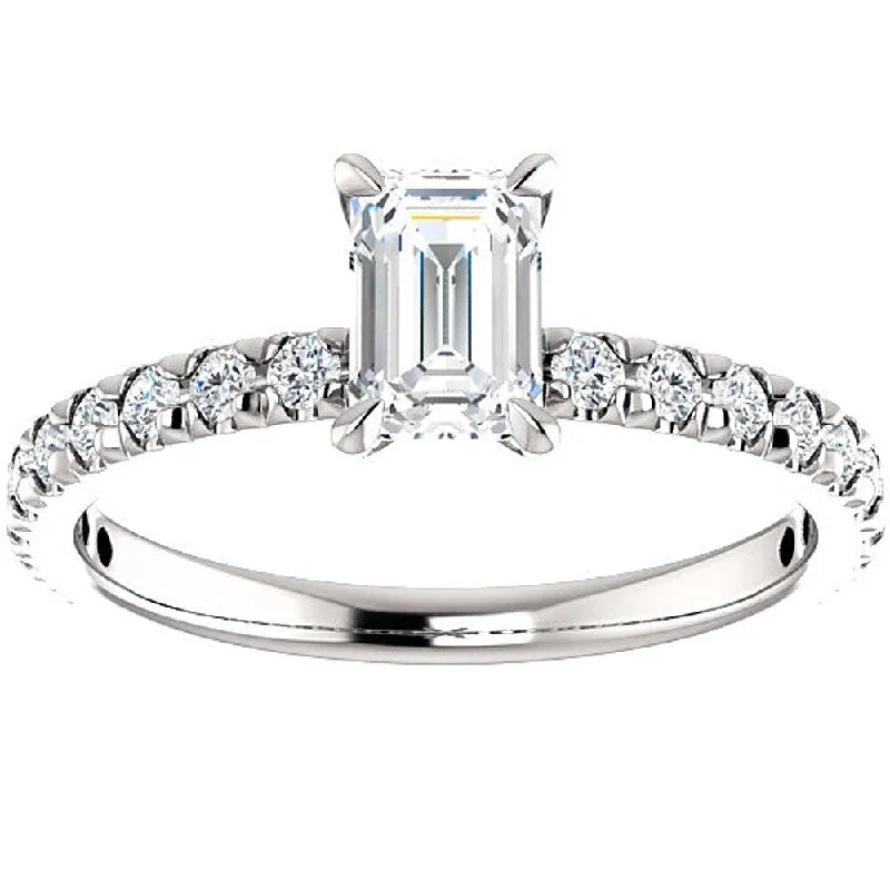 14k White Gold 1 1/2 Ct TDW Emerald Cut Diamond Engagement Ring Clarity Enhanced