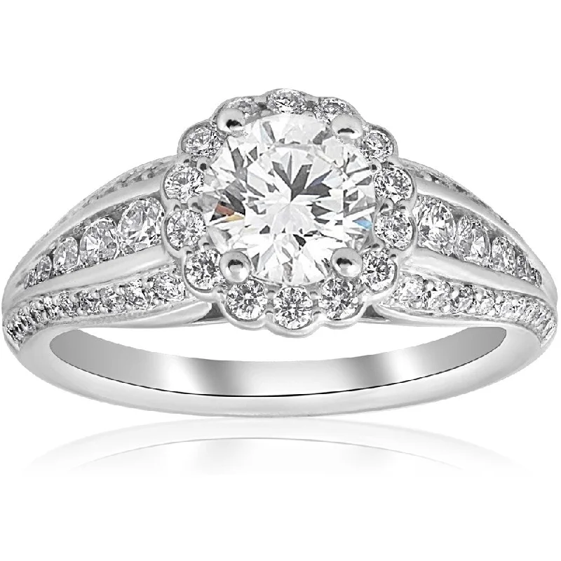 Pompeii3 14k White Gold 1.62 ct TDW Halo Engagement Ring