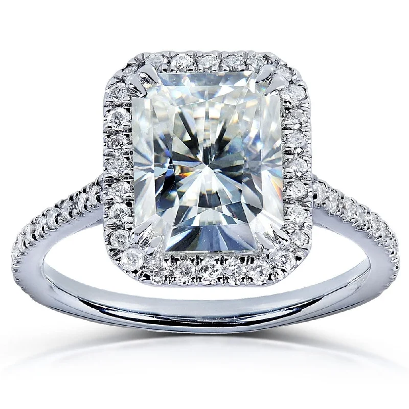 Annello by Kobelli 14k White Gold Moissanite and Diamond Halo Engagement Ring