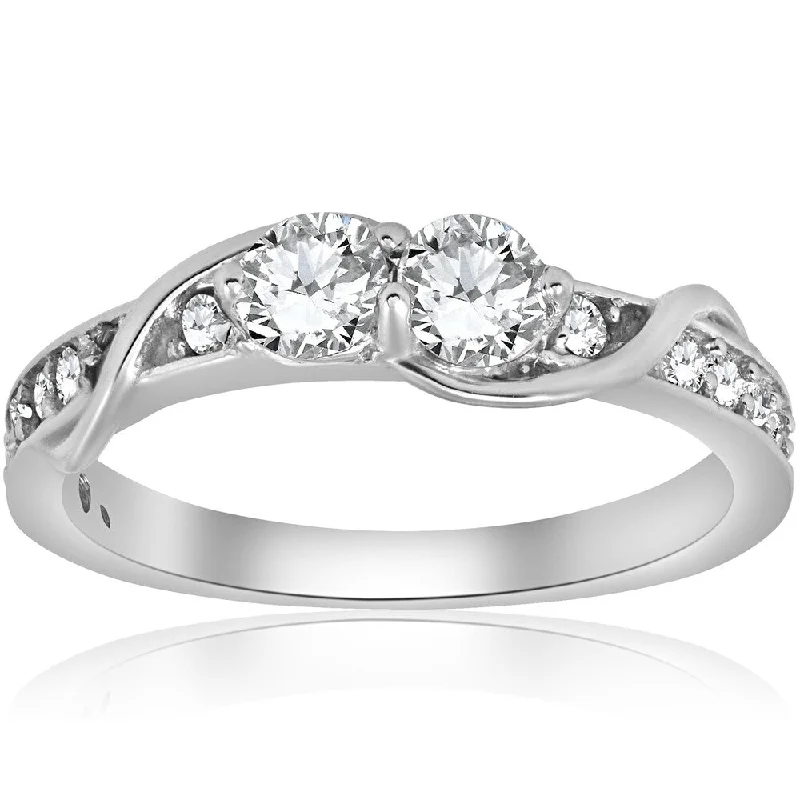 Pompeii3 14K White Gold 5/8 ct TDW Diamond Two Stone Engagement Ring