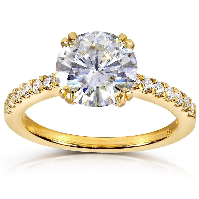 Annello by Kobelli 14k Yellow Gold 2 1/10ct TGW Round-cut Moissanite and Diamond Traditional Engagement Ring