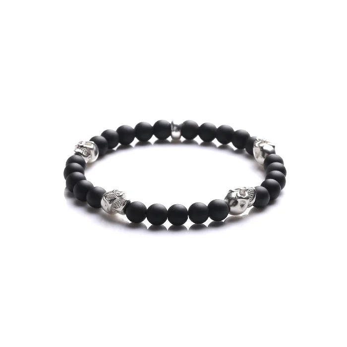 Silver Skull And Frosted Obsidian Bead Bracelets Lovers Jewelry Accessories for Women Men