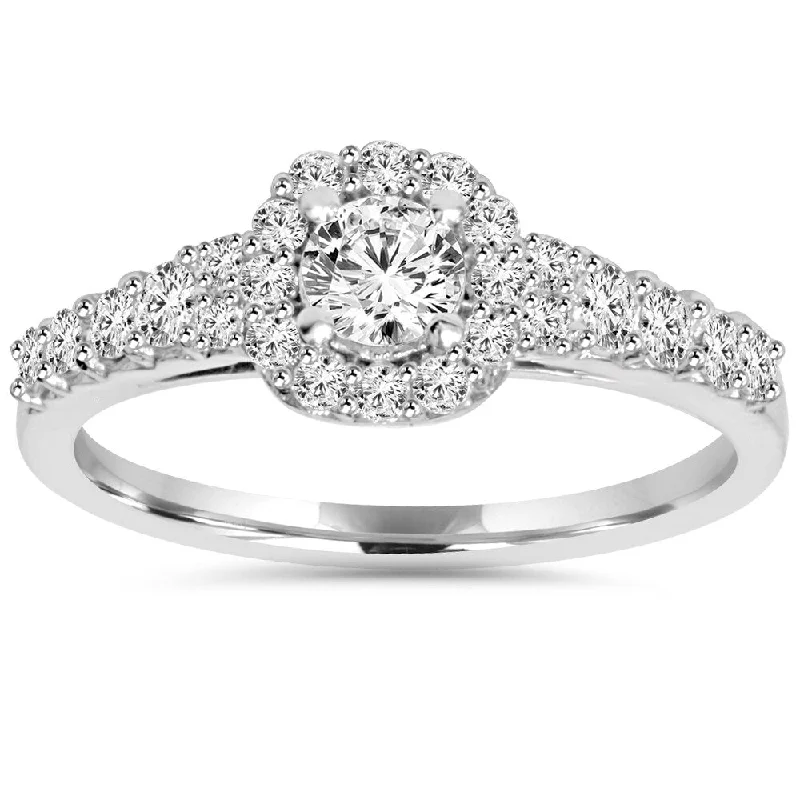 14k White Gold 3/4ct TDW Diamond Halo Engagement Ring