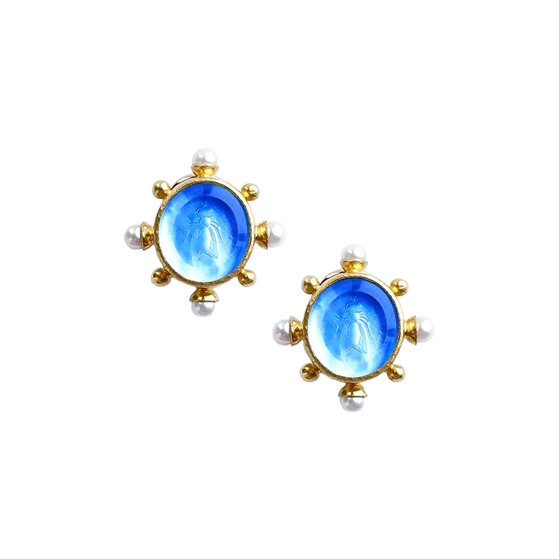 Cerulean Demel Bee and Pearl Earrings