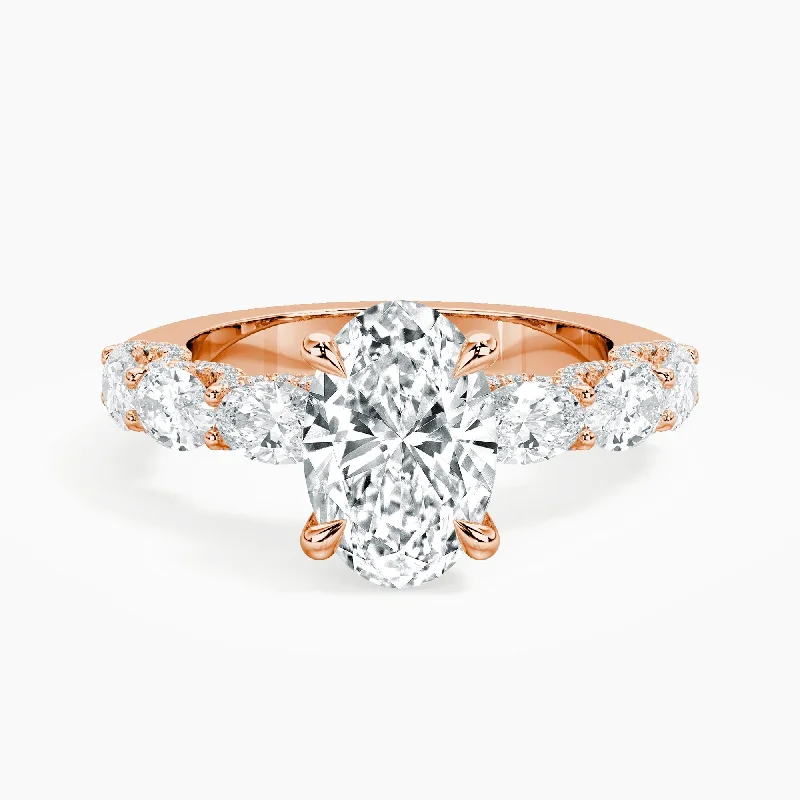 Auriya 14kt Rose Gold Lab Grown Oval Diamond Engagement Ring with East-West Oval Crescent (F-G, VS)