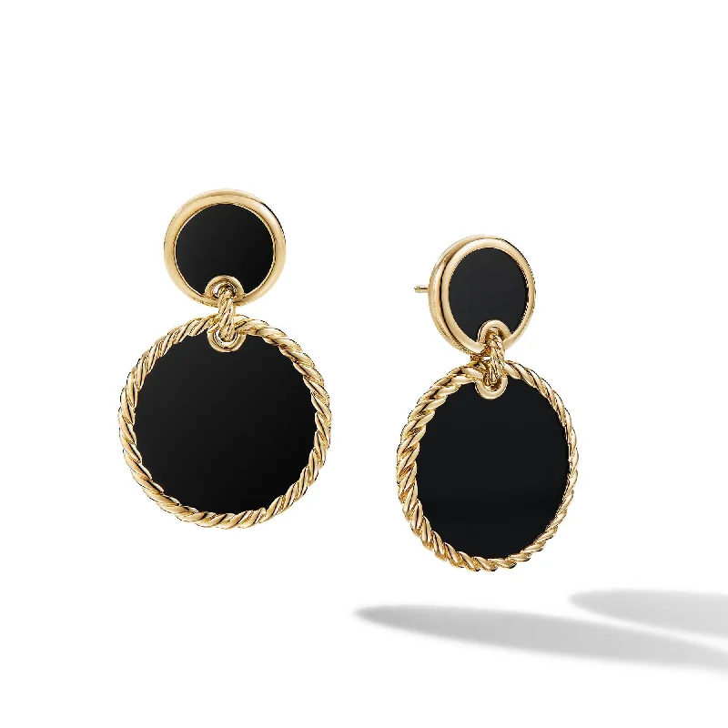 DY Elements Double Drop Earrings in 18K Yellow Gold with Black Onyx