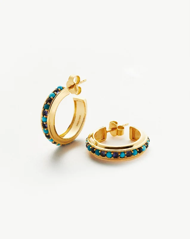 Hot Rox Gemstone Medium Hoop Earrings | 18ct Gold Vermeil/Turquoise & Iolite