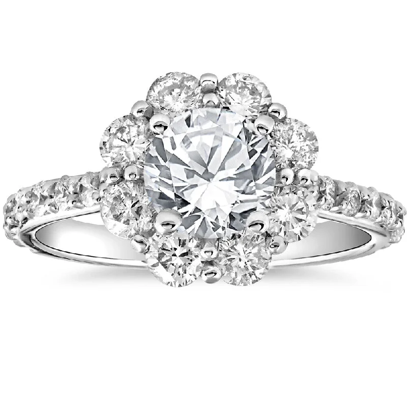 14k White Gold 2 1/2 cttw Halo Round Cut Diamond Enhanced Engagement Ring