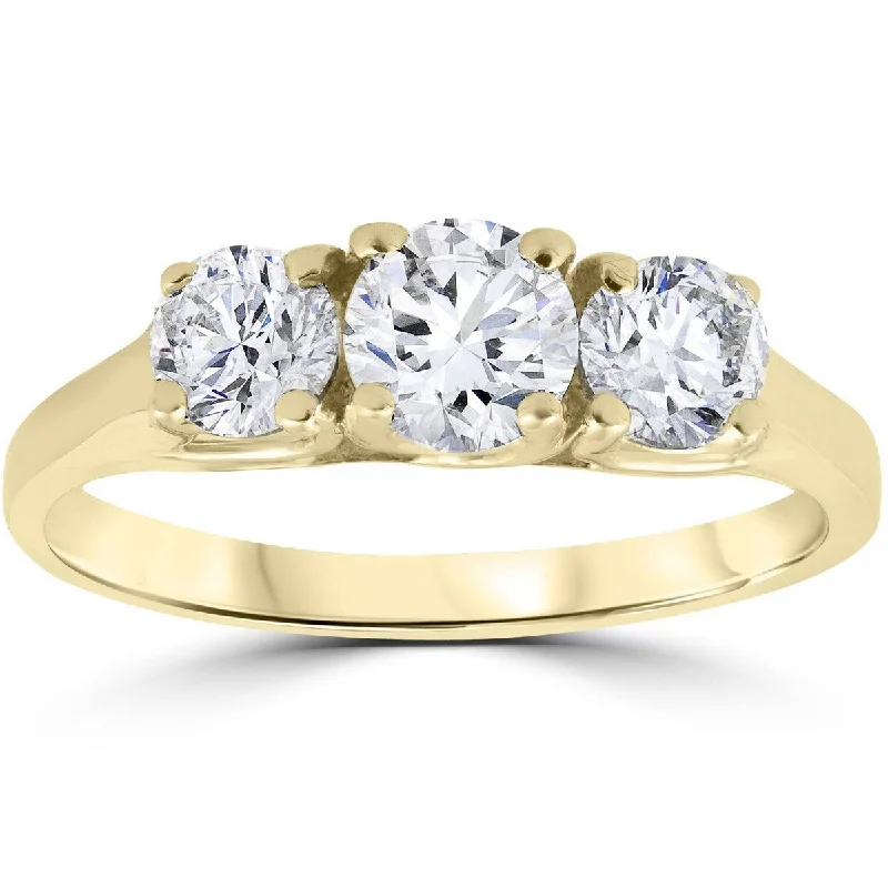 1 Ct Three Stone Lab Grown Diamond Engagement Ring 14k Yellow Gold