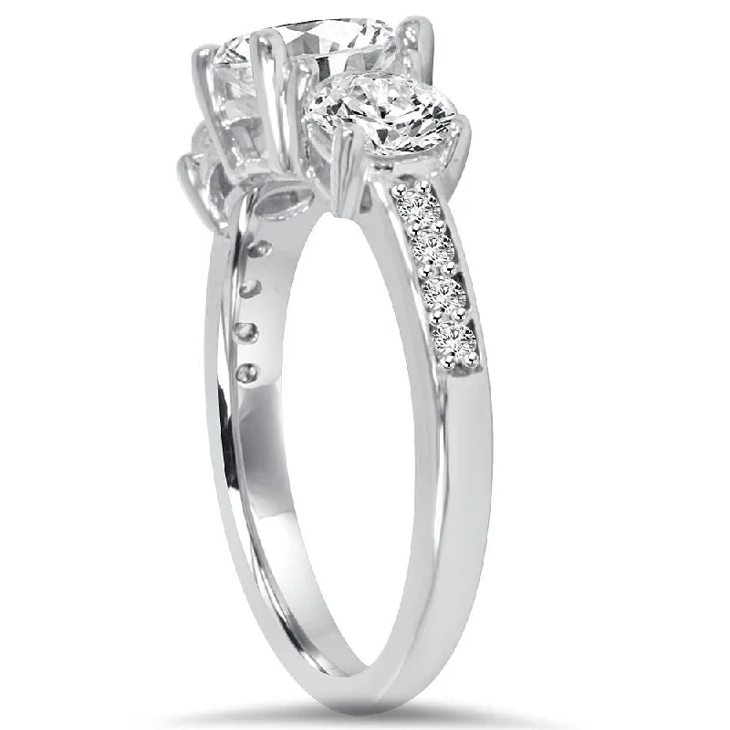 1 3/4ct Three Stone Round Diamond Engagement Ring White Gold