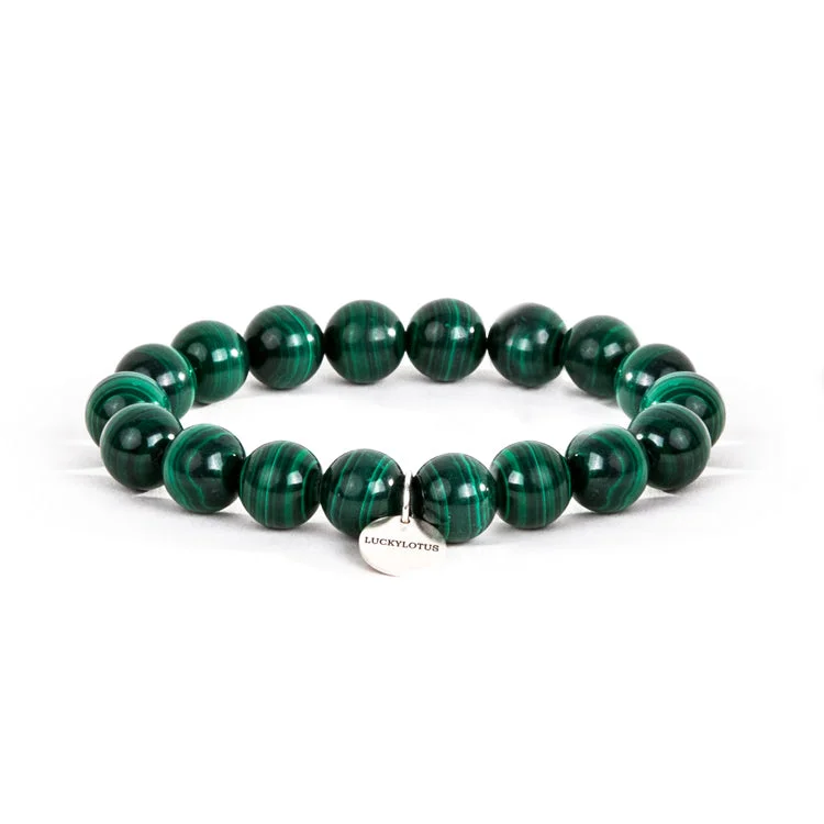 Malachite Bead and Silver Bracelet Handmade Gemstone Jewelry Accessories Women Men