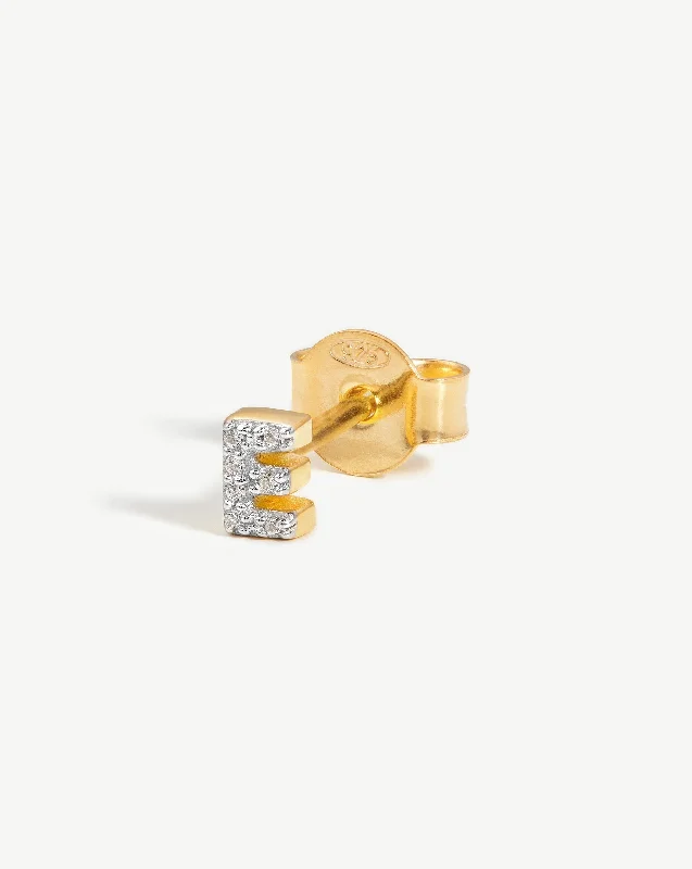 Pave Initial Single Stud Earring - Initial E | 18ct Gold Vermeil/Cubic Zirconia