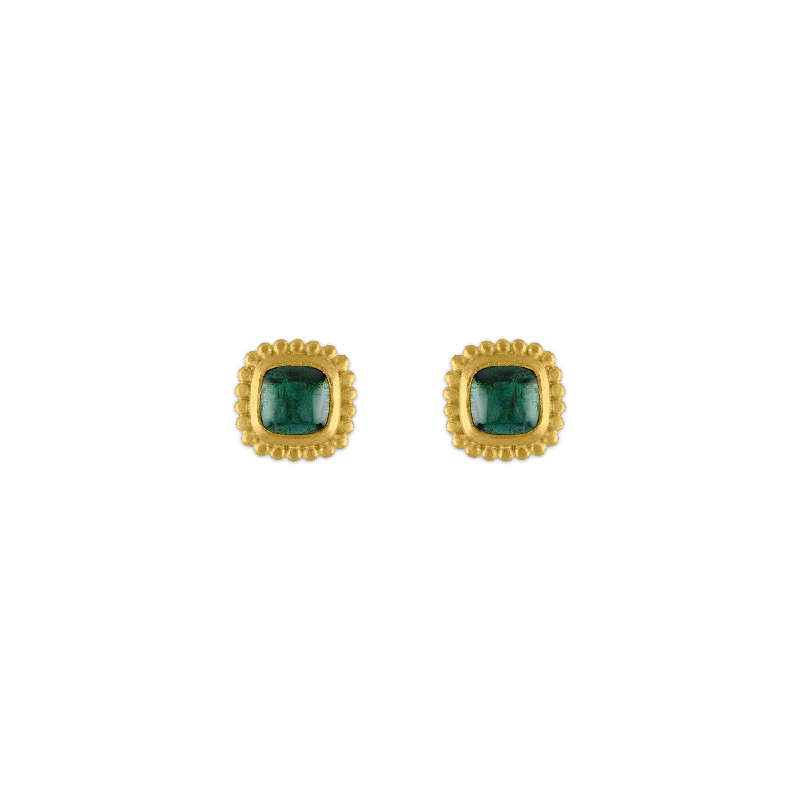 Green Tourmaline Granulated Stud Earrings