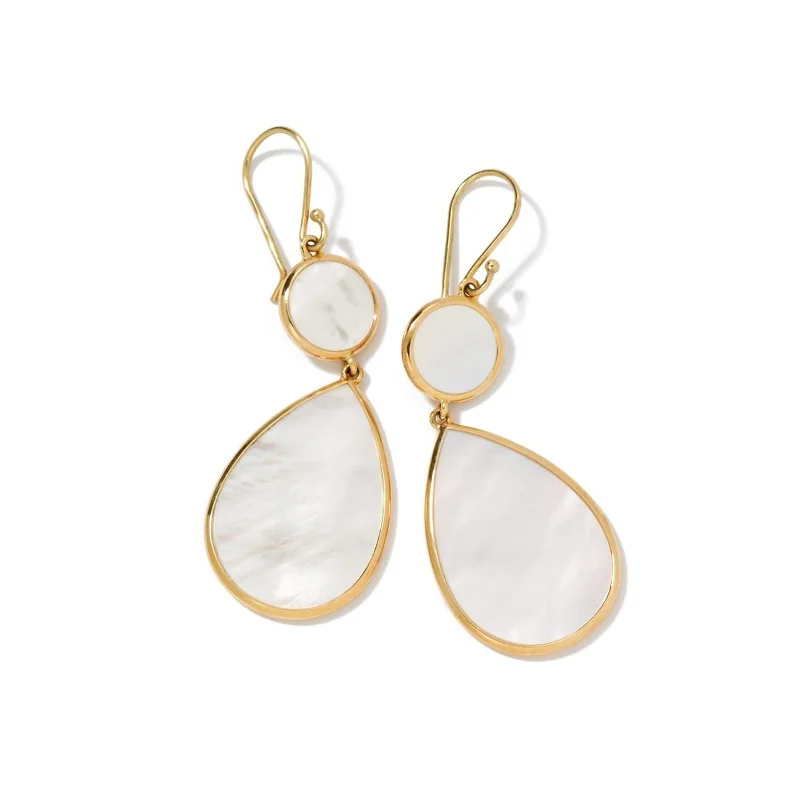 Snowman 2-Stone Drop Earrings in Mother of Pearl