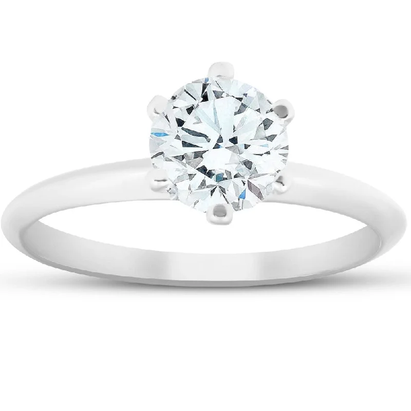 1 Carat Round Solitaire Enhanced Diamond Engagement Ring 14K White Gold